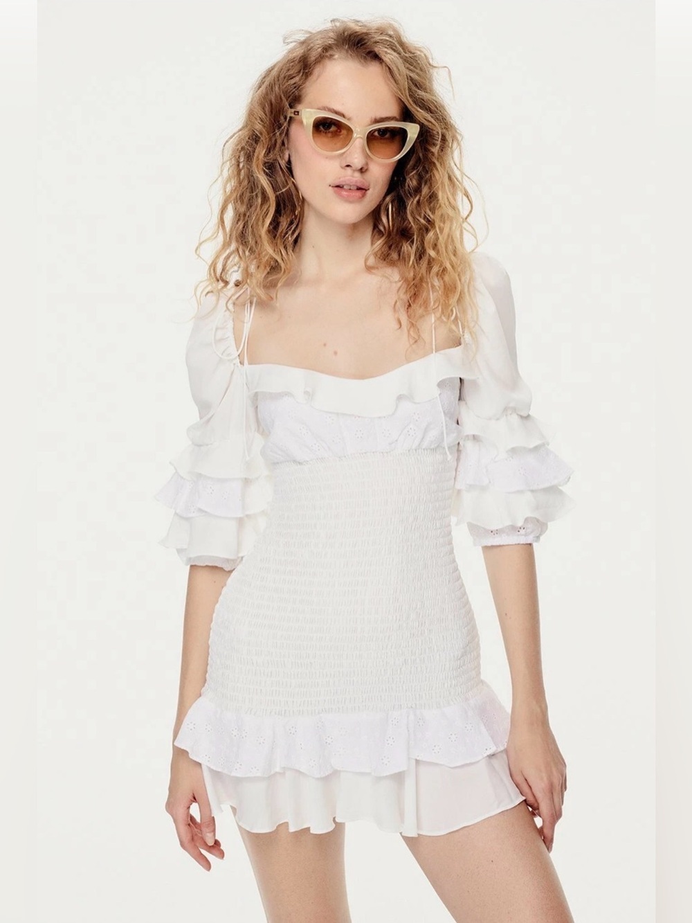 For Love & Lemons Bora Bora Mini Dress Large NEW ruffles Romantic Feminine